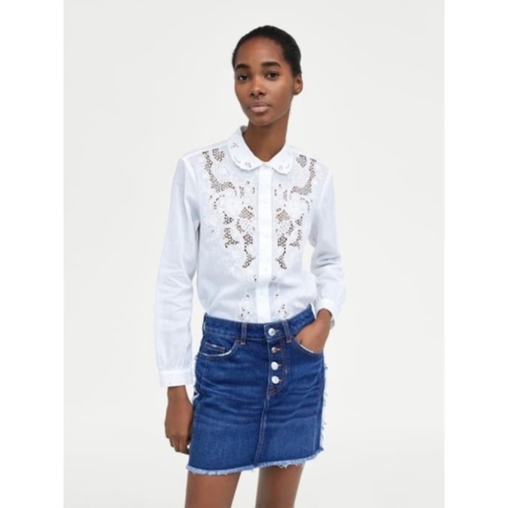 Zara Frayed Denim Mini Skirt Boho Western Silver Buttons